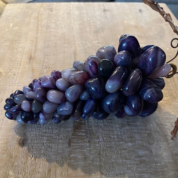 Vintage Gemstone Grape Bunch of Purple Agate with Copper Leaves - Picture 10 of 12